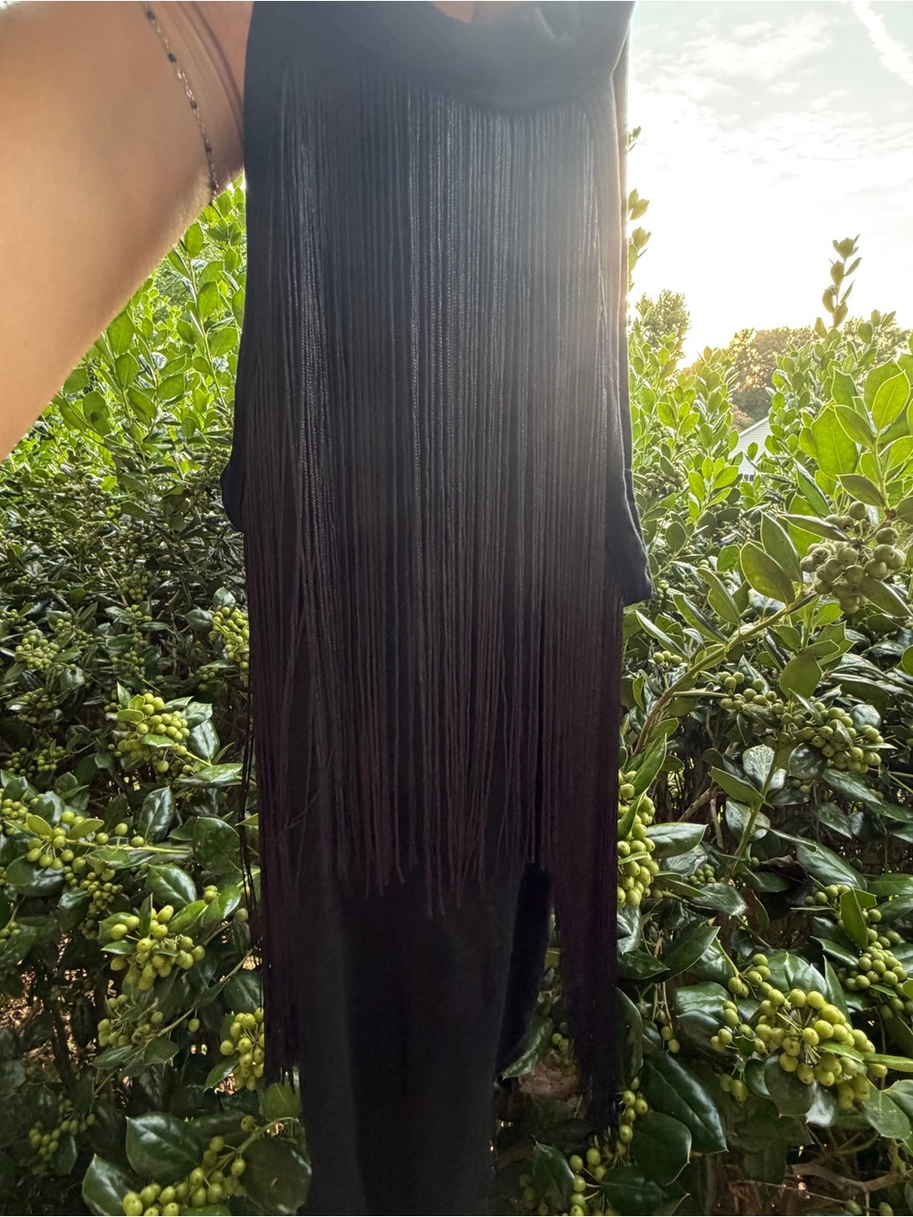 Black Fringe Bodysuit Size Small Boho Western Festival Tassel Snap Crotch